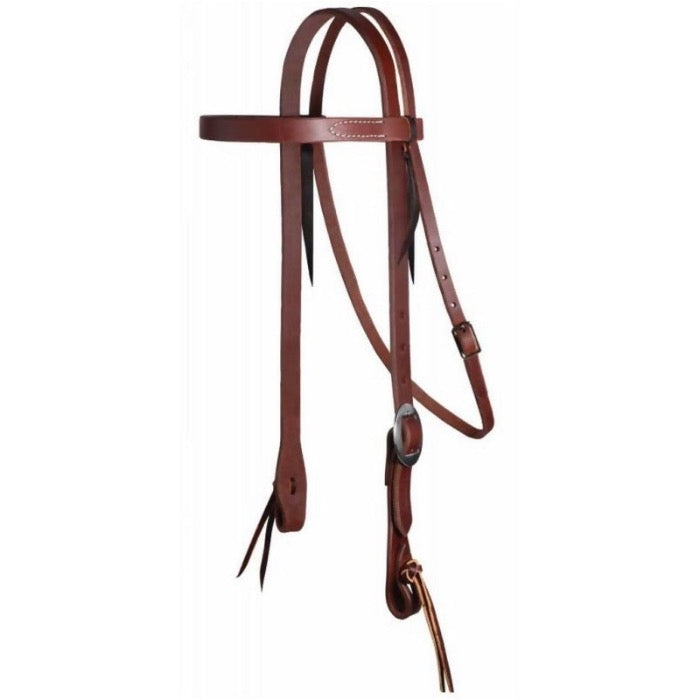 front view of a brown leather western headstall with browband