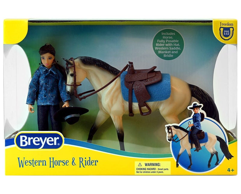 front view of horse and rider in cardboard box