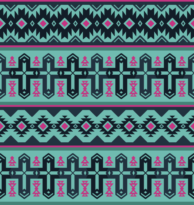 teal, pink, and black aztec print