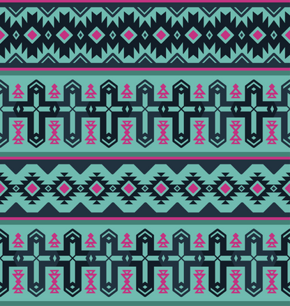 teal, pink, and black aztec print