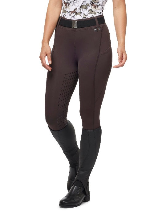 brown equestrian riding tights on model