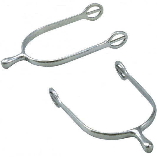 front view of ladies stainless steel spurs on white background