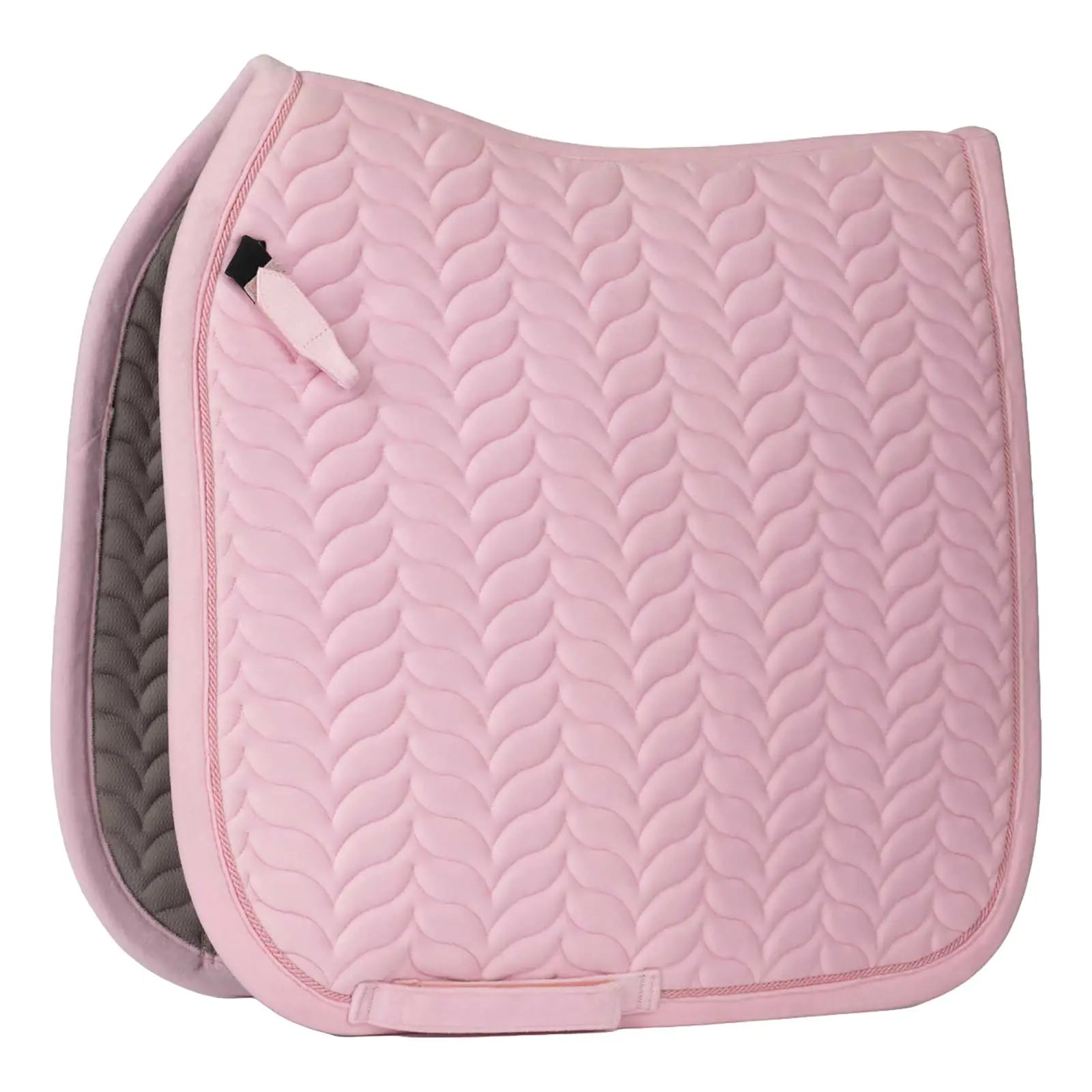 Pink quilted saddle pad on a white background