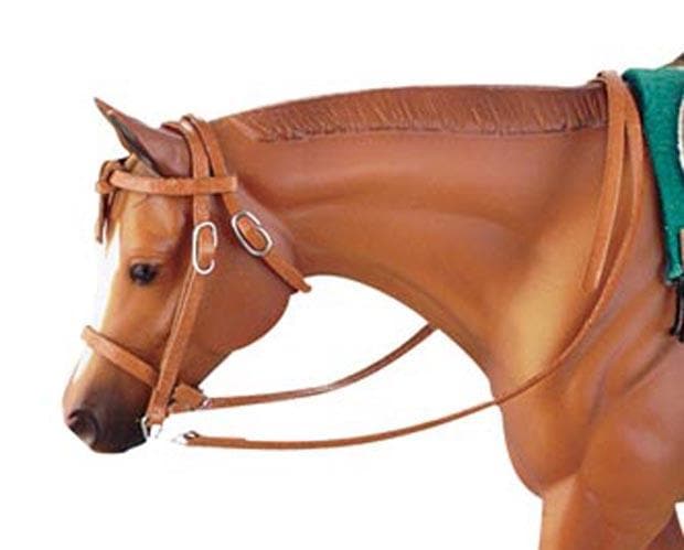 Toy horse modeling a brown western show bridle