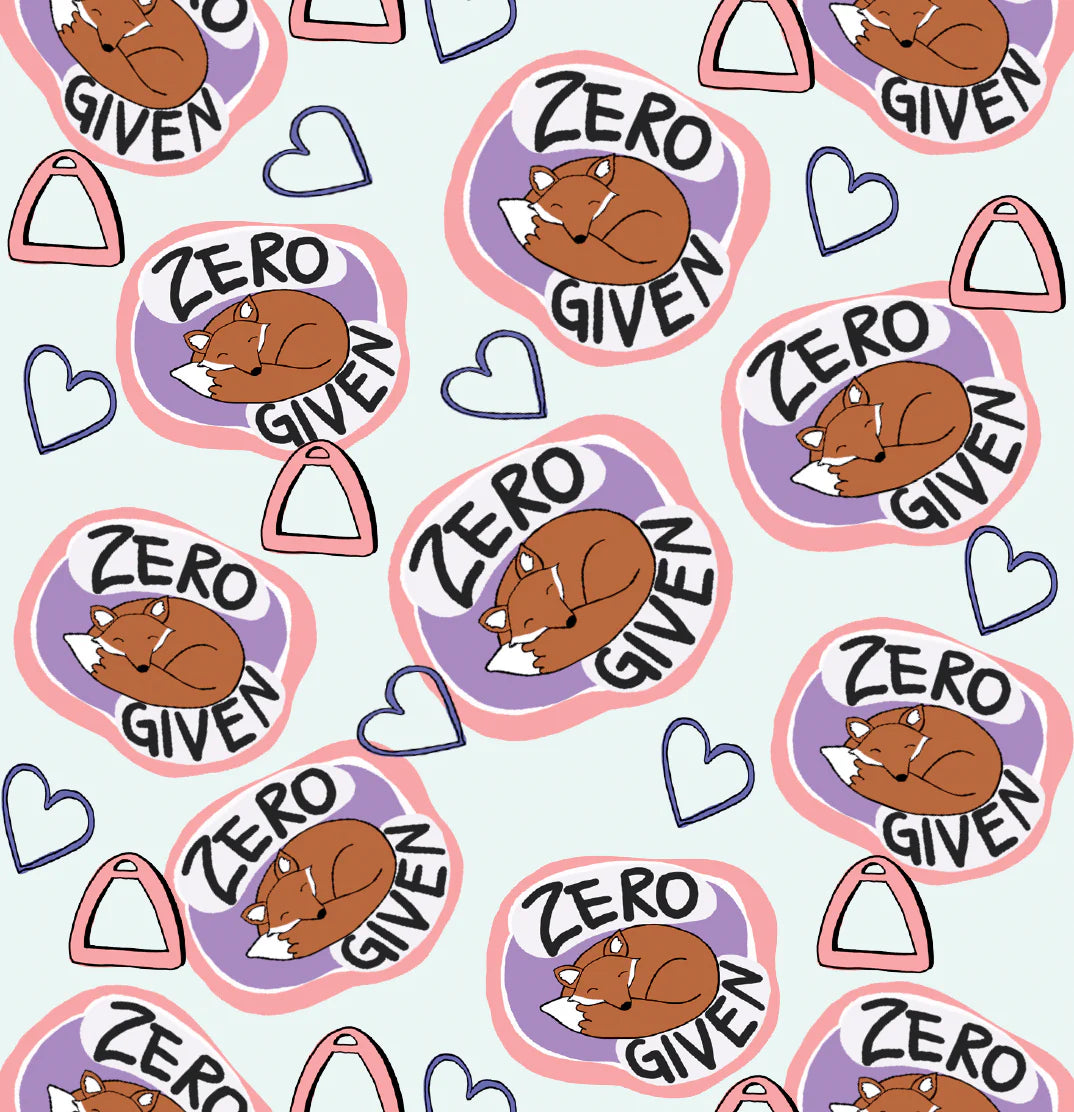 Pattern of cartoon foxes with 'Zero Given' text.