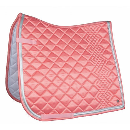 Beautiful all purpose equestrian saddle pad.  Coral  with silver trim.  Intricate quilting pattern.
