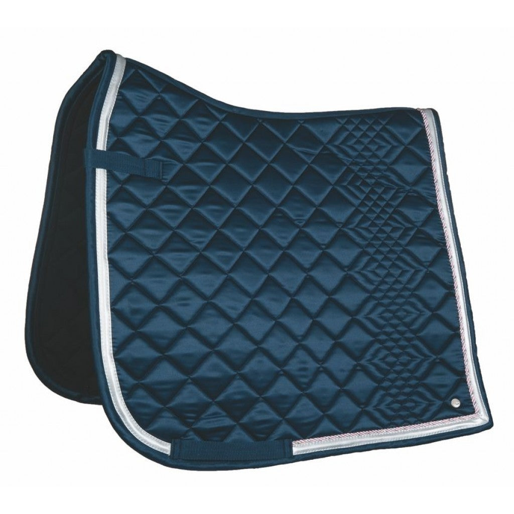 Beautiful all purpose equestrian saddle pad. Navy with silver trim. Intricate quilting pattern.