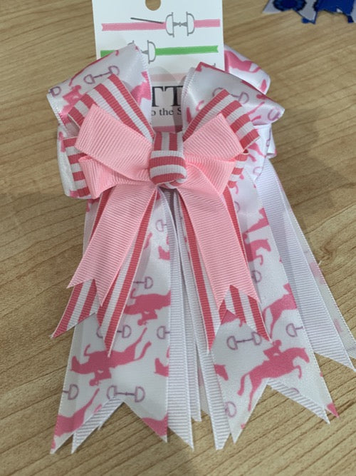 Pretty pink and white ribbon equestrian show bows