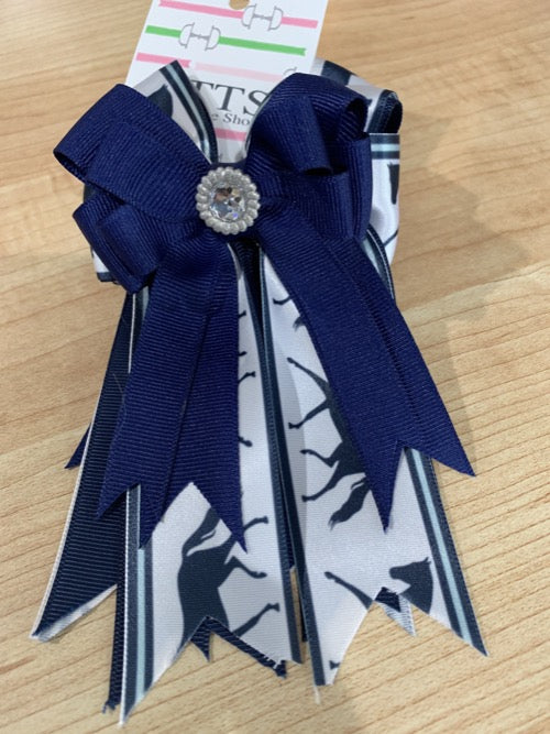Pretty navy and white ribbon equestrian show bows