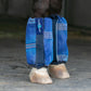 Horse's legs shown with Kensington Kentucky blue  plaid bubble boots for fly protection.