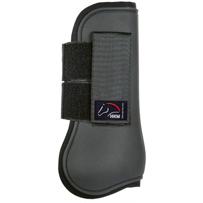 Black open front boots for horses