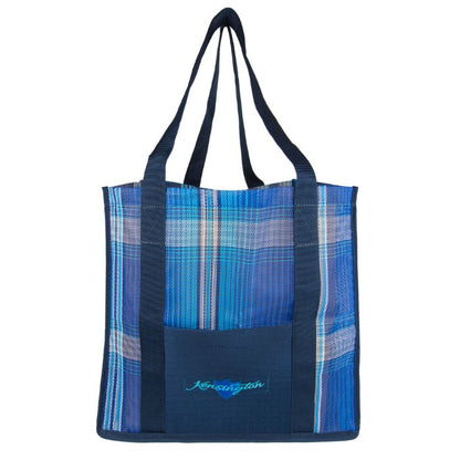 kensington plaid tote bag.blue plaid with black accents