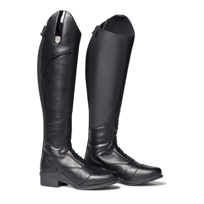 Black vegan leather equestrian tall boot back zipper