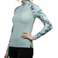 Equestrian riding shirt. Solid sage color with botanical print long sleeve.  Quarter zip shirt with mesh underarms 