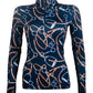 deep blue with stirrups and bridle pattern long sleeve riding sun shirt 