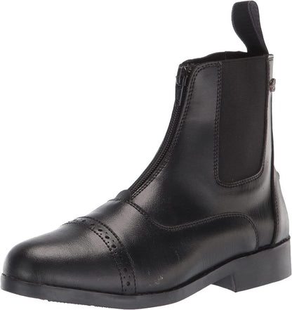 Black leather-look ankle boots with front zipper