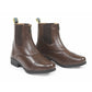 Brown leather-look ankle boots with front zipper
