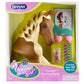 Breyer light brown horse head with a long blond mane so that kids can brush and braid.  Displayed in box along with accessories styling tools